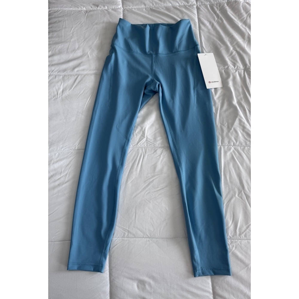New Lululemon Wunder Train HR Tight 25" w/ Pockets Size 6 Washed Blue $128